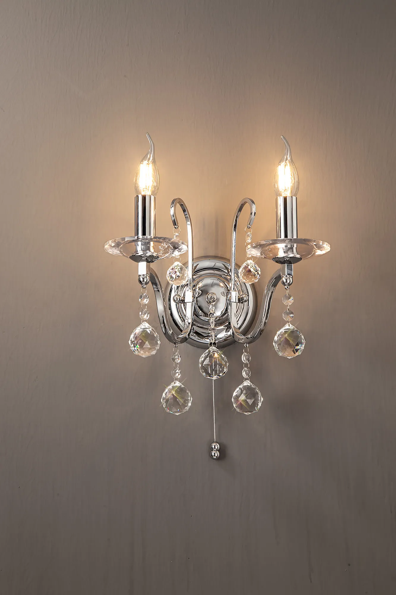 Bianco Polished Chrome Crystal Wall Lights Diyas Armed Wall Lights